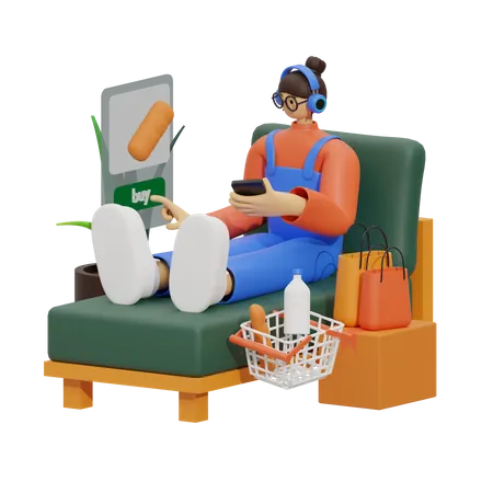 Woman doing Online Shopping  3D Illustration