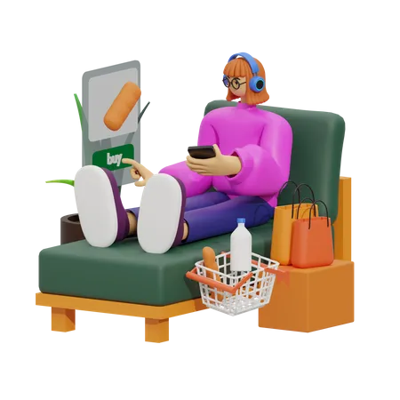 Woman doing Online Shopping  3D Illustration