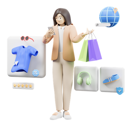 Woman Doing Online Shopping  3D Illustration