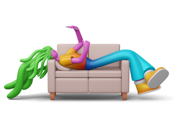 Woman Doing Online Shopping While Seation On Sofa  3D Illustration