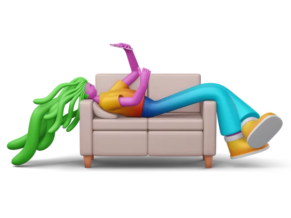 Woman Doing Online Shopping While Seation On Sofa  3D Illustration