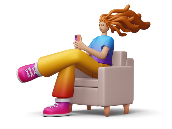 Woman Doing Online Shopping While Seation On Sofa  3D Illustration