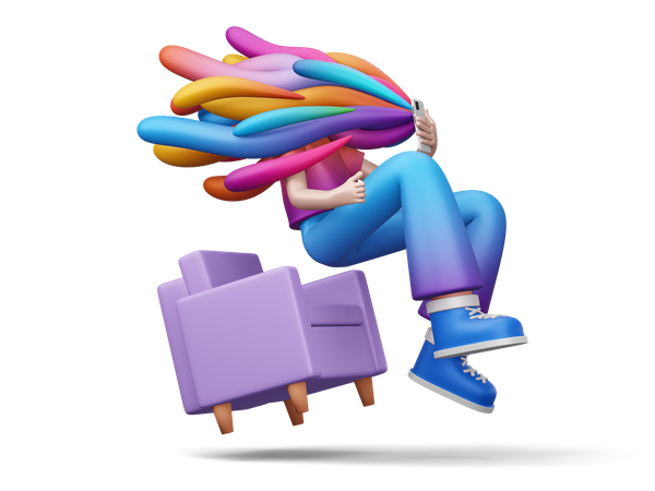 Woman Doing Online Shopping While Seation On Sofa  3D Illustration