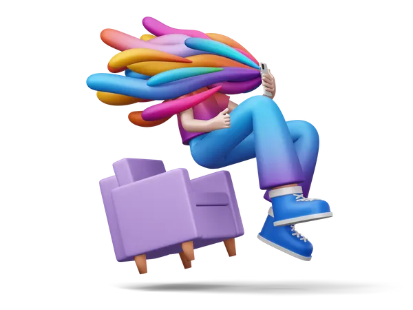 Woman Doing Online Shopping While Seation On Sofa  3D Illustration