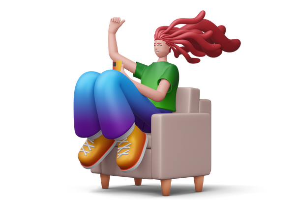 Woman Doing Online Shopping While Seation On Sofa  3D Illustration