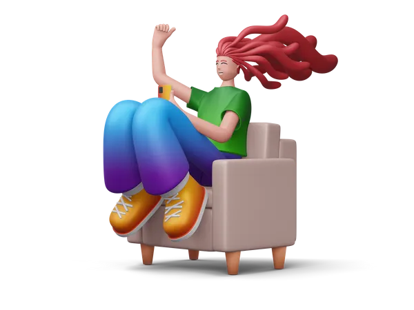 Woman Doing Online Shopping While Seation On Sofa  3D Illustration