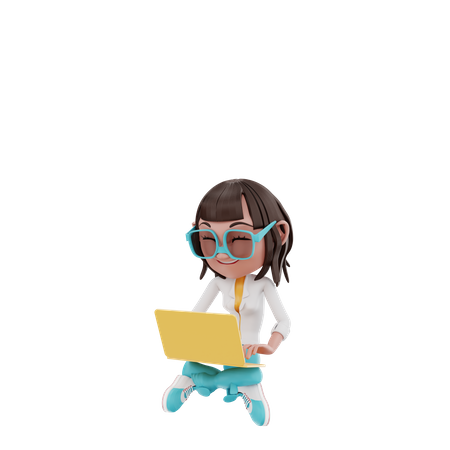Woman doing online working using laptop  3D Icon