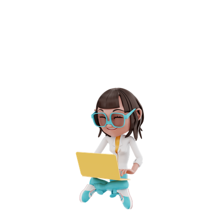 Woman doing online working using laptop  3D Illustration