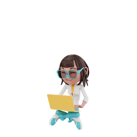 Woman doing online working using laptop  3D Illustration