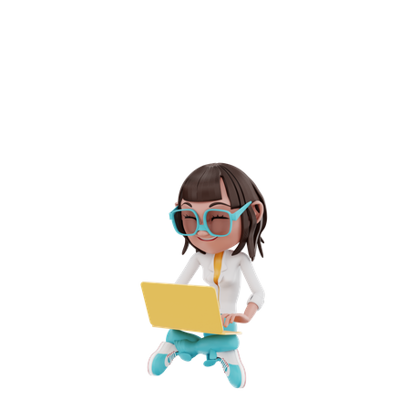 Woman doing online working using laptop 3D Illustration