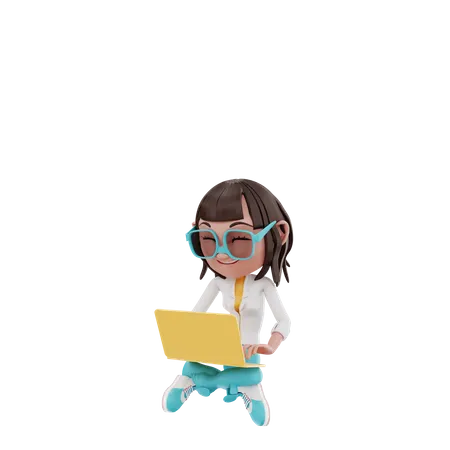 Woman doing online working using laptop 3D Illustration