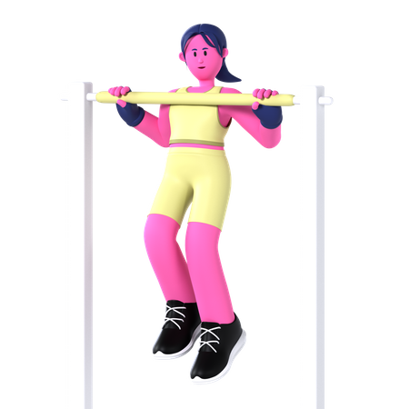 Woman Doing Pull up on bar  3D Illustration