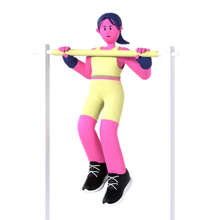Woman Doing Pull up on bar  3D Illustration