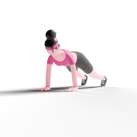 Woman Doing Pushup  3D Illustration