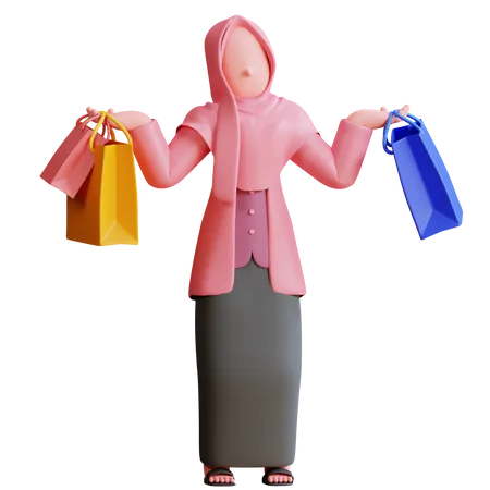 라마단 쇼핑을 하는 여자  3D Illustration