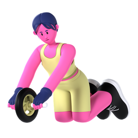 Woman Doing Roller Abs  3D Illustration
