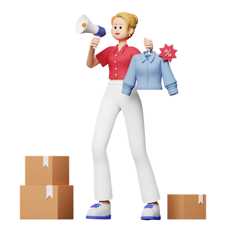 Woman Doing Sales Announcement  3D Icon