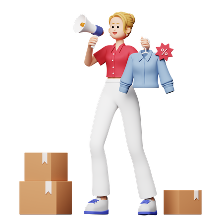 Woman Doing Sales Announcement 3D Illustration