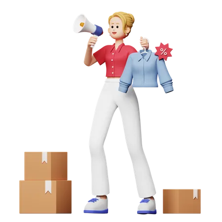 Woman Doing Sales Announcement 3D Illustration