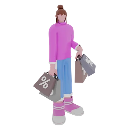 Woman doing Shopping  3D Illustration