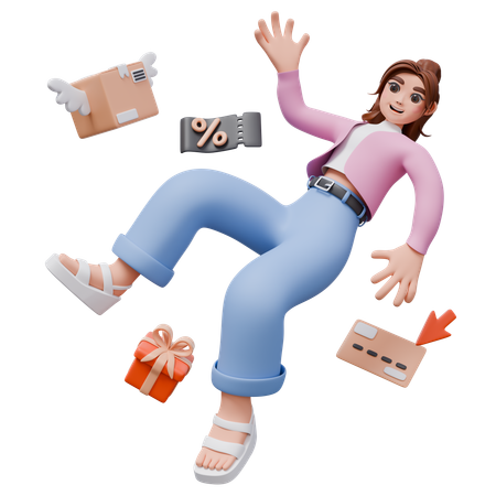 Woman Doing Shopping While Getting Shopping Discounts  3D Illustration