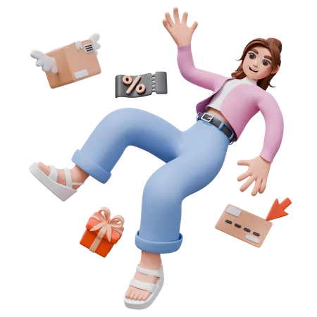 Woman Doing Shopping While Getting Shopping Discounts  3D Illustration