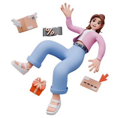 Woman Doing Shopping While Getting Shopping Discounts  3D Illustration