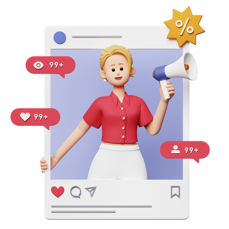 Woman Doing Social Media Marketing  3D Icon