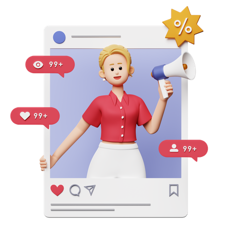 Woman Doing Social Media Marketing  3D Illustration