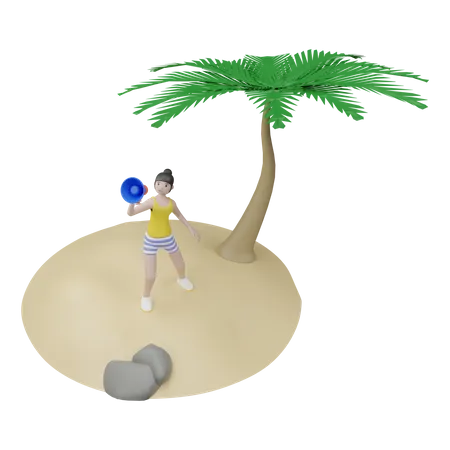 Woman Doing Summer Promotion 3D Illustration