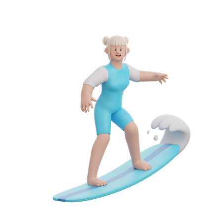 Woman doing Surfing  3D Illustration