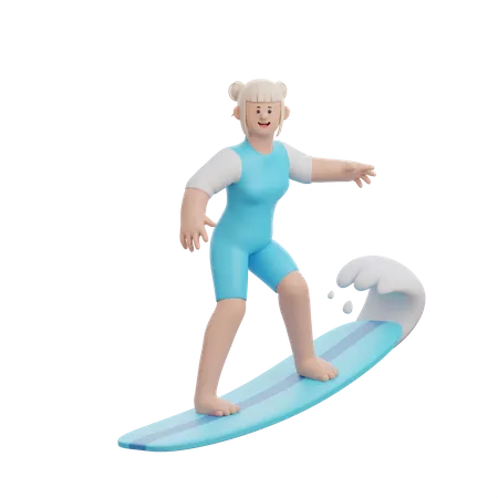 Woman doing Surfing  3D Illustration