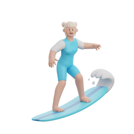 Woman doing Surfing 3D Illustration