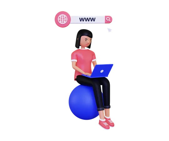 Woman doing Surfing On Internet  3D Illustration