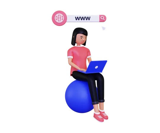 Woman doing Surfing On Internet 3D Illustration