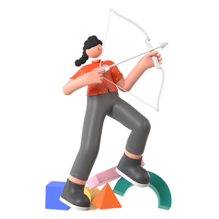 Woman Doing Target on Marketing  3D Icon