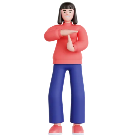 Woman Doing Time Out Gesture  3D Illustration