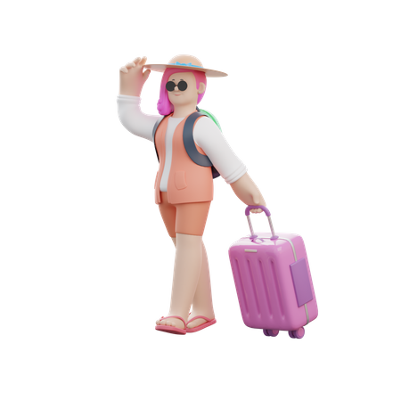 Woman Doing Traveling  3D Illustration