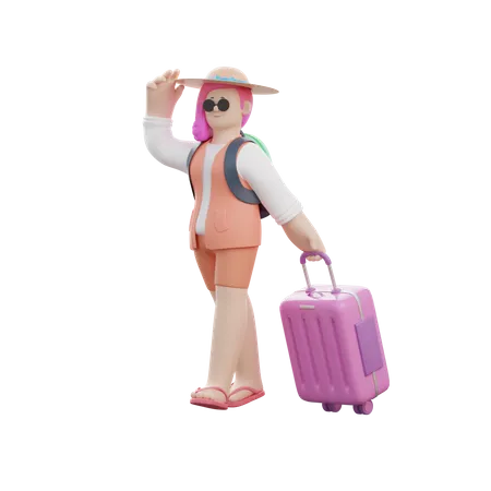 Woman Doing Traveling  3D Illustration