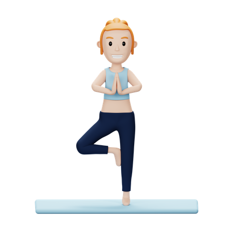 Woman Doing Tree Yoga Pose  3D Illustration