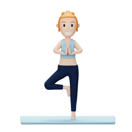 Woman Doing Tree Yoga Pose  3D Illustration