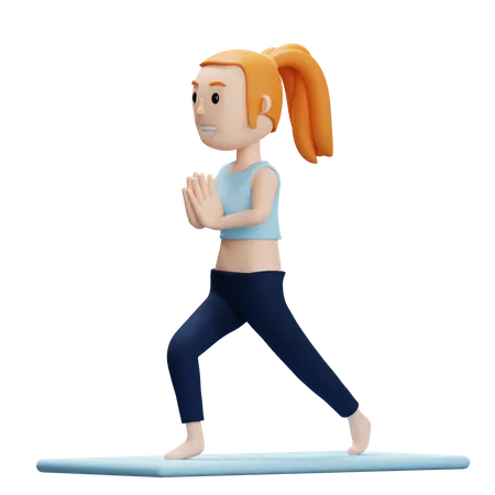 Woman Doing Warrior Yoga Pose  3D Illustration