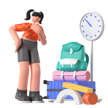 Woman Doing Weight Luggage  3D Illustration