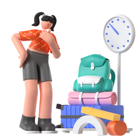 Woman Doing Weight Luggage  3D Illustration