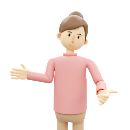 Woman Doing Welcome Pose Gesture 3D Illustration