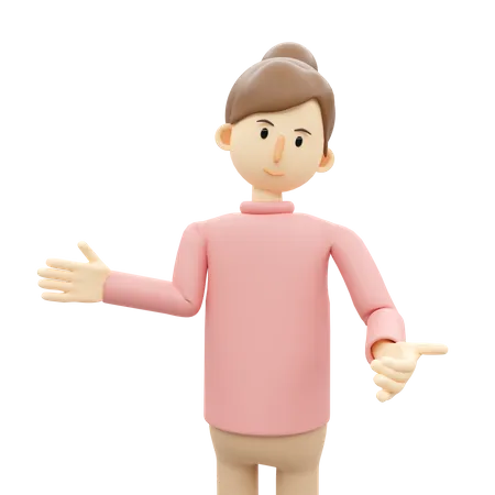 Woman Doing Welcome Pose Gesture 3D Illustration