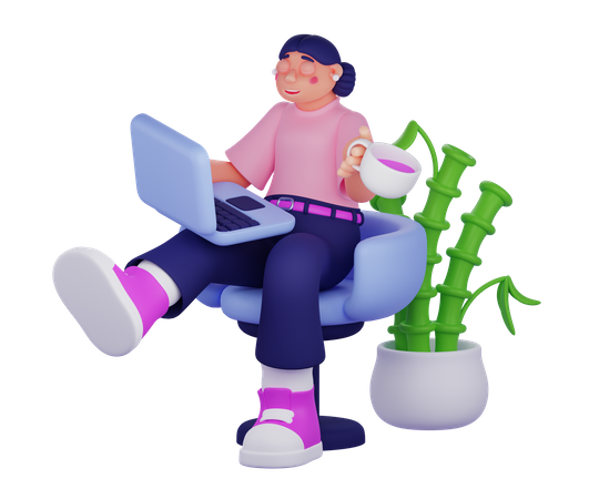 Woman Doing Work From Home  3D Icon