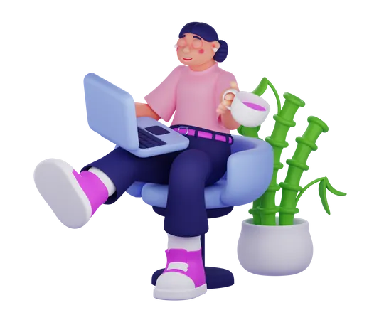 Woman Doing Work From Home  3D Illustration