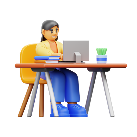 Woman doing work from office  3D Illustration