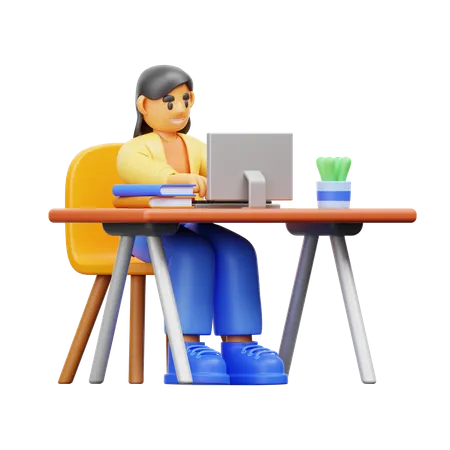 Woman doing work from office  3D Illustration